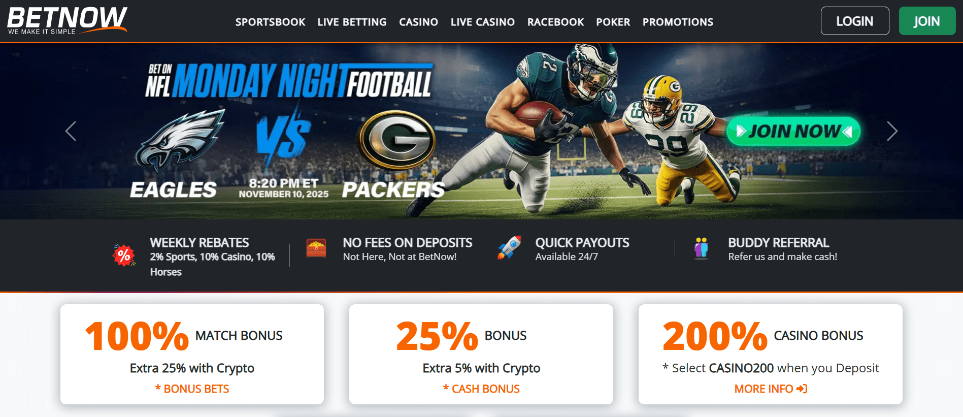 Snapshot of BetNow sportsbook showcasing a simple interface for quick betting